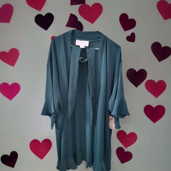 Birdy Grey Women's Kenny Ruffle Belted Short Robe Emerald Green Size XL/2XL - Picture 1 of 11